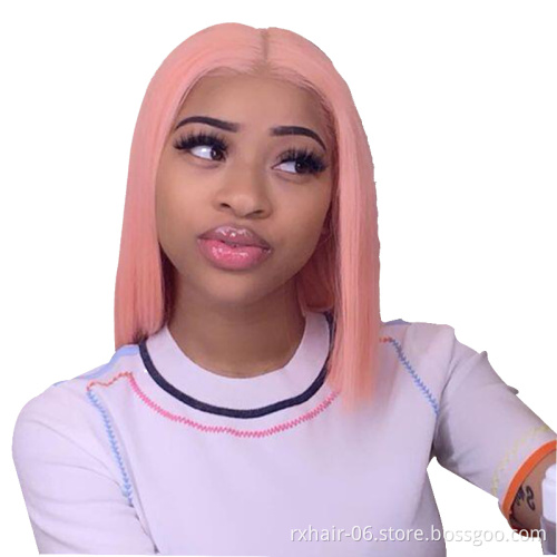 Wholesale 613 blonde human hair lace front bob wig,transparent swiss lace front ombre pink colore wig in stock